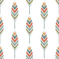 Vector seamless pattern of multicolored feathers on a white background, Indian flat style