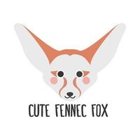 Vector image of a cute Fennec fox face with an inscription on a white background, flat style. Logo, icon