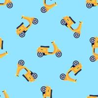 Vector seamless pattern with yellow scooters on a blue background, children's bright drawing