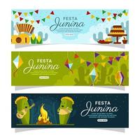 conjunto de banners de celebración de festa junina vector