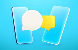 Modern smartphone with chat balloons. 3d comic style editable vector illustration