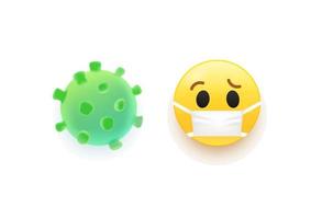 3d vector illustration of virus and emoji. Science abstract background with virus