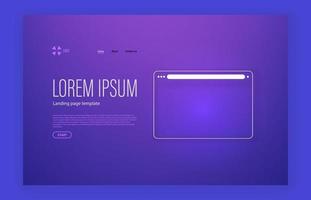 plantilla de página de destino moderna y moderna con texto de muestra y maqueta de navegador vector
