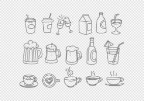 Vector hand drawn doodle style elements isolated. Beverages.