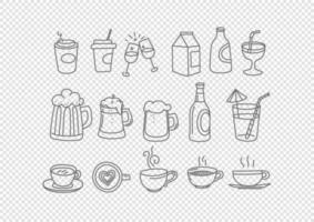 Vector hand drawn doodle style elements isolated. Beverages.