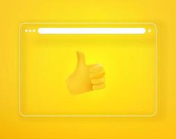 Simple flat browser window with thumbs up. 3d comic style editable vector illustration