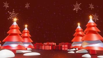 alberi di Natale su un ciclo di animazione di sfondo rosso video