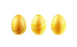 Happy Easter greeting card template. Golden eggs on white background