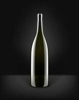 Dark glass bottle with wine on black background. Mockup for design vector