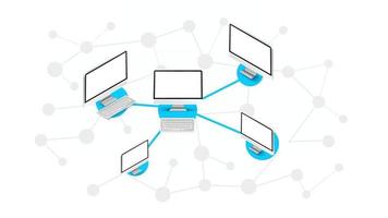 Abstract scheme of modern computer network. Isometric vector illustration