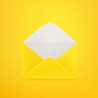 Yellow open empty envelope on yellow background. 3d comic style editable vector icon