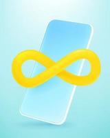 Modern smartphone with infinity sign. 3d comic style editable vector illustration