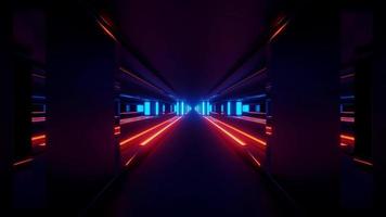 Abstract 3d illustration of dark geometrical tunnel with luminous lines photo