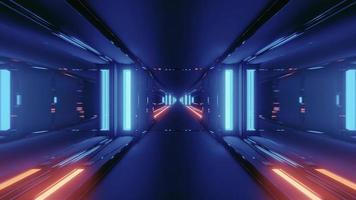 3d illustration of sci fi corridor with neon lights photo