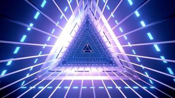 túnel triangular con luces azules brillantes ilustración 3d foto