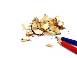 Sawdust shavings of wooden colored pencils from sharpener photo
