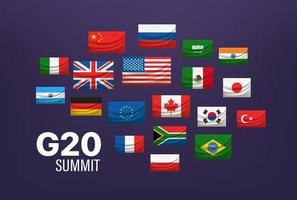 concepto de la cumbre mundial del g20. banderas de paises vector