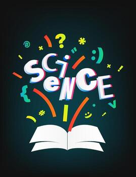 Open book with different symbols. Science vector concept