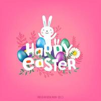 Happy Easter vector cover. Greeting card with comic style text