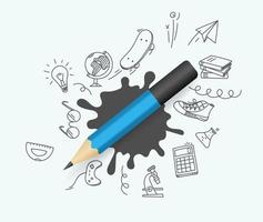 Blue pencil with doodling elements vector illustration