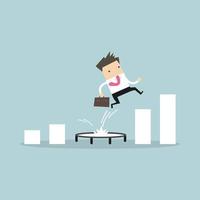 Businessman jumping from trampoline back to top of growing bar graph. vector