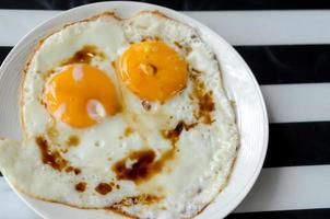 Fried eggs on a plate photo