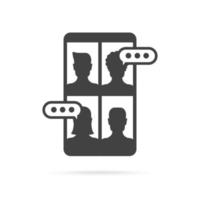Video conference on mobile icon. Black flat design. vector