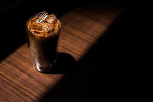 Iced coffee in a dark room photo