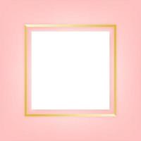 Golden blank square photo frame on pink background. vector