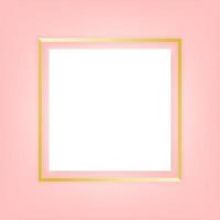 Golden blank square photo frame on pink background. vector