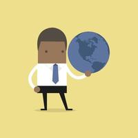 African businessman holds globe in hand. vector