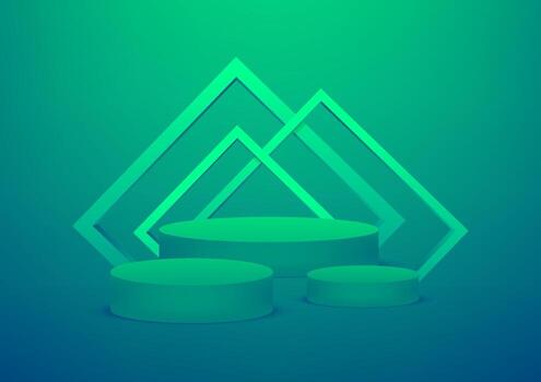 Podio vacío studio fondo verde para exhibición de productos con espacio de copia. sala de exposición disparar render. Fondo de banner para anunciar producto. vector