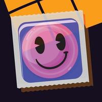 Condom with smile face package. vector