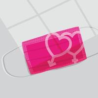 Mascarillas quirúrgicas rosas con icono de sexo masculino y femenino. protección de virus. concepto de San Valentín. vector