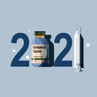 Banner 2021 con vacuna y virus covid-19