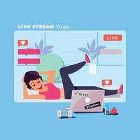 Women doing yoga on live stream, online class.
