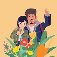 pareja amante con flores vector