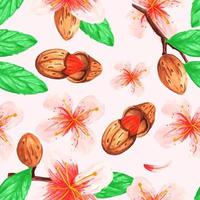 Watercolor seamless pattern of branches and almonds vector