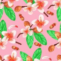 Watercolor seamless pattern of almonds and branches