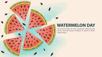 Watermelon with seeds cut into slices. Watermelon day design vector