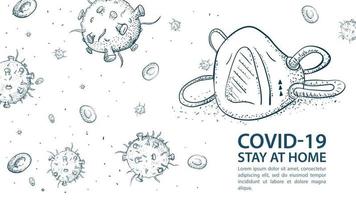Banner de diseño con moléculas de coronavirus covid-19. vector