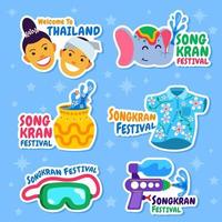 Songkran Water Festival Sticker Set vector