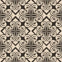 Seamless vector decorative pattern of beige floral elements in the form of a rhombus on a brown background. Symmetric texture for decoration of fabrics or wrappers