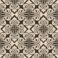 Seamless vector decorative pattern of beige floral elements in the form of a rhombus on a brown background. Symmetric texture for decoration of fabrics or wrappers