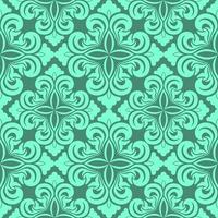 Seamless vector decorative pattern of Aqua Menthe color floral elements in the form of a rhombus on a turquoise background.