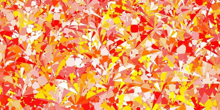 Telón de fondo de vector rojo, amarillo claro con triángulos, líneas.