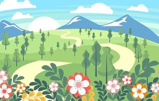 Spring Flat Vector with Green Landscape View