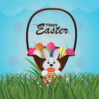 Vector painted colorful eggs with green field for happy easter day