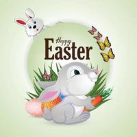 Happy easter flat bunny illustration with green grass vector