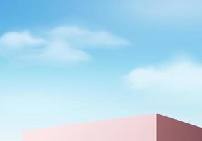 Background vector 3d blue rendering with podium and minimal cloud scene, minimal product display background 3d rendered geometric shape sky cloud blue pastel. Stage 3d render product in platform